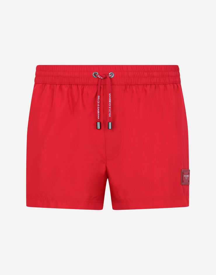 Dolce & Gabbana Short swim trunks with branded plate Red M4B11TFUSFW