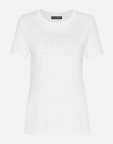 Dolce & Gabbana Jersey T-shirt with DG logo patch White F8M68ZGDB9O