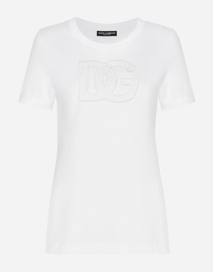 Dolce & Gabbana T-Shirt aus Jersey mit DG-Logopatch Weiss F8M68ZGDB9O