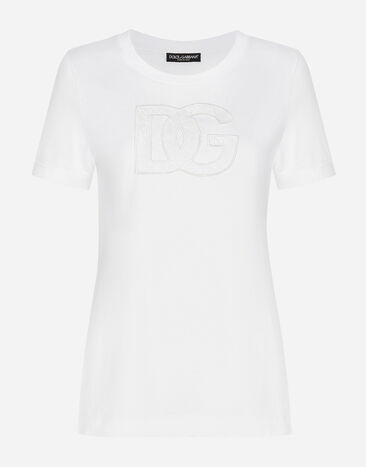 Dolce & Gabbana T-shirt in jersey con patch logo DG Bianco F8T00ZGDCBT