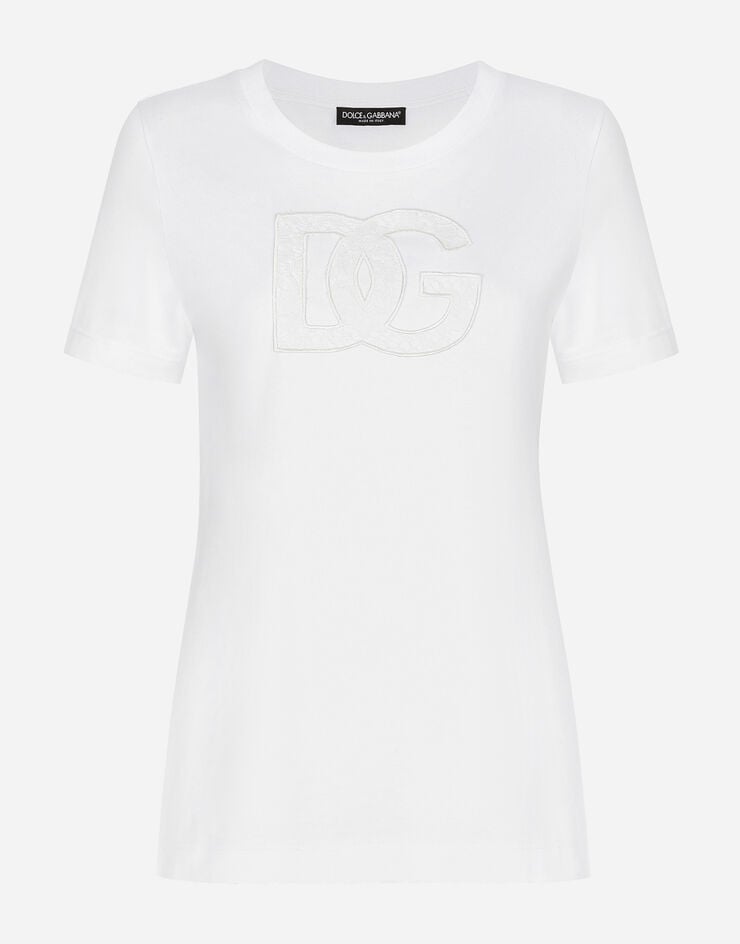 Dolce & Gabbana تيشيرت جيرسي برقعة شعار DG أبيض F8M68ZGDB9O