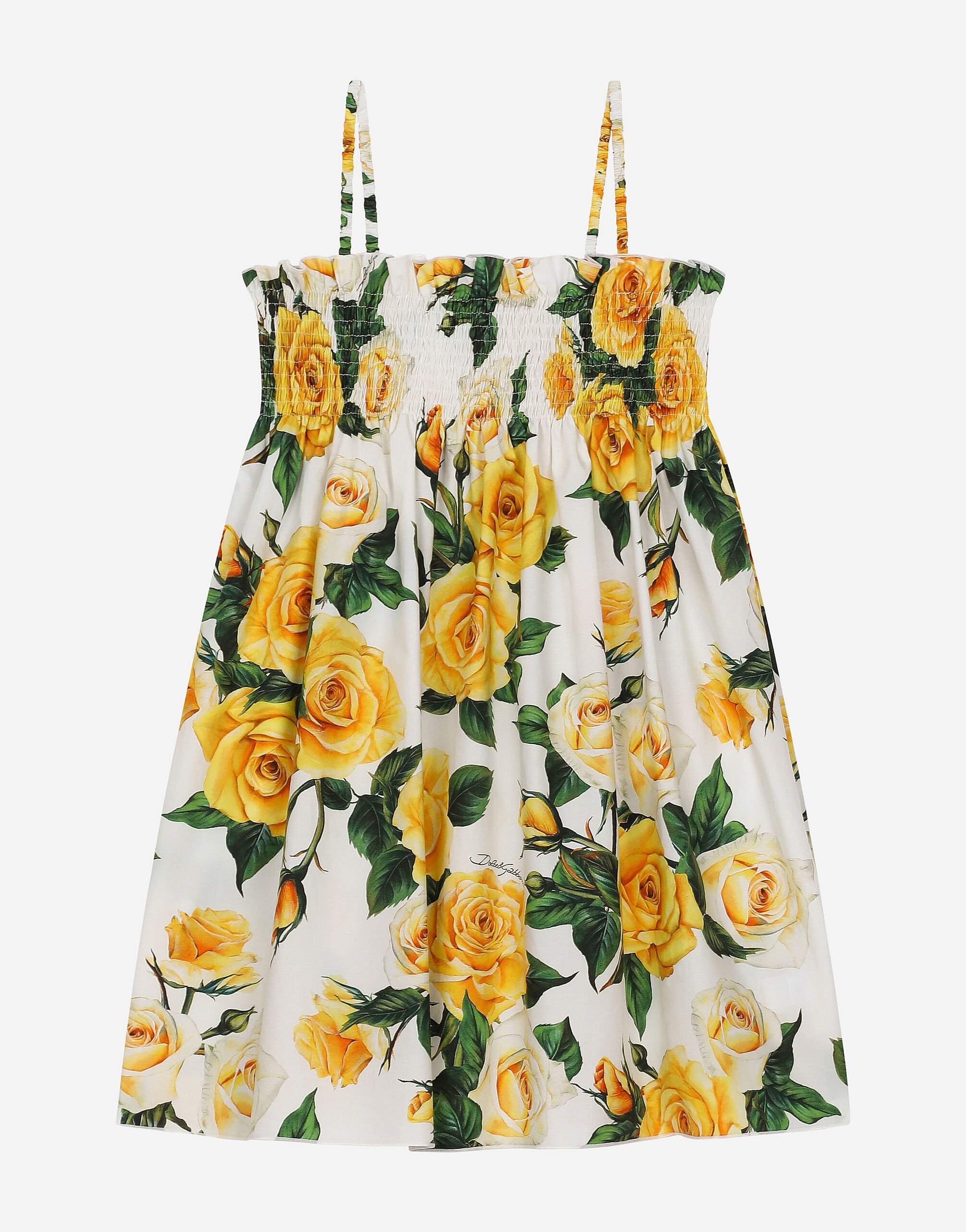 Dolce & Gabbana Vestido playero de popelina con estampado de rosas amarillas Imprima L53DI6HS5QR
