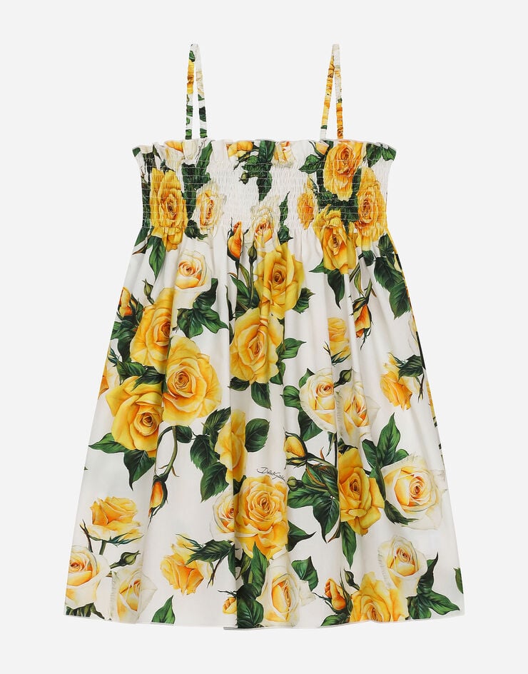 Dolce & Gabbana Robe bain de soleil en popeline à imprimé roses jaunes Imprimé L52DA6HS5QR