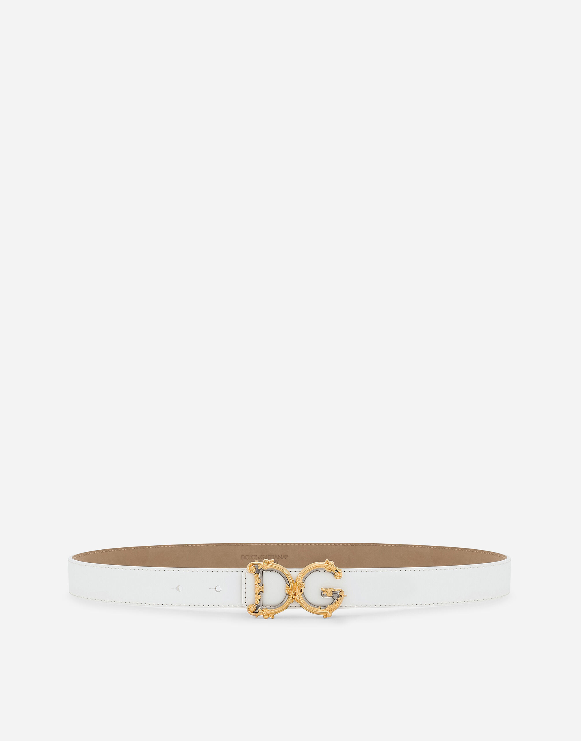 Dolce & Gabbana Calfskin belt with logo White BE1447AW576