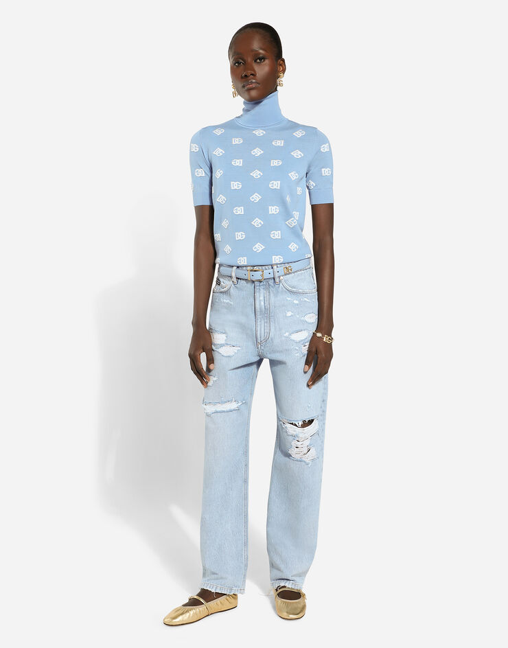 Dolce & Gabbana Cotton denim boyfriend jeans with rips Multicolor FTC7CDG8LV9