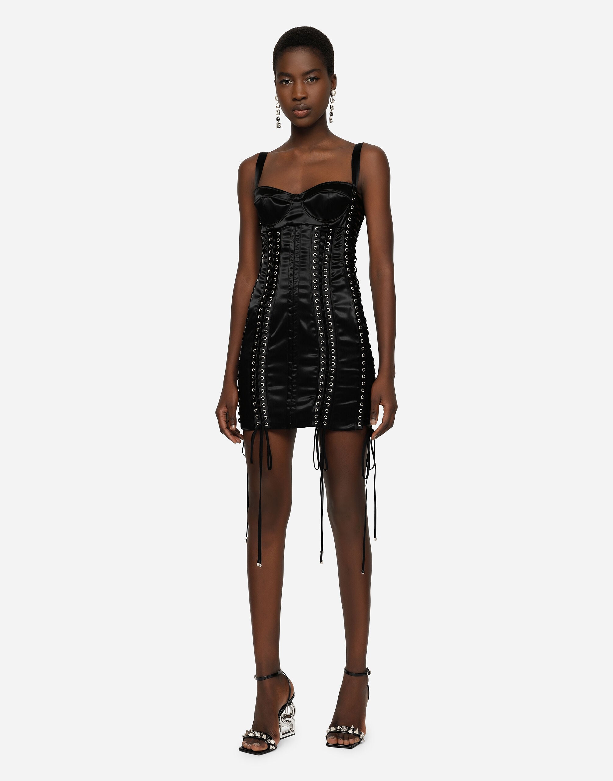 値下げ！dolceドルチェ　サテンケープトップス Satin minidress with laces and eyelets in Black for Women