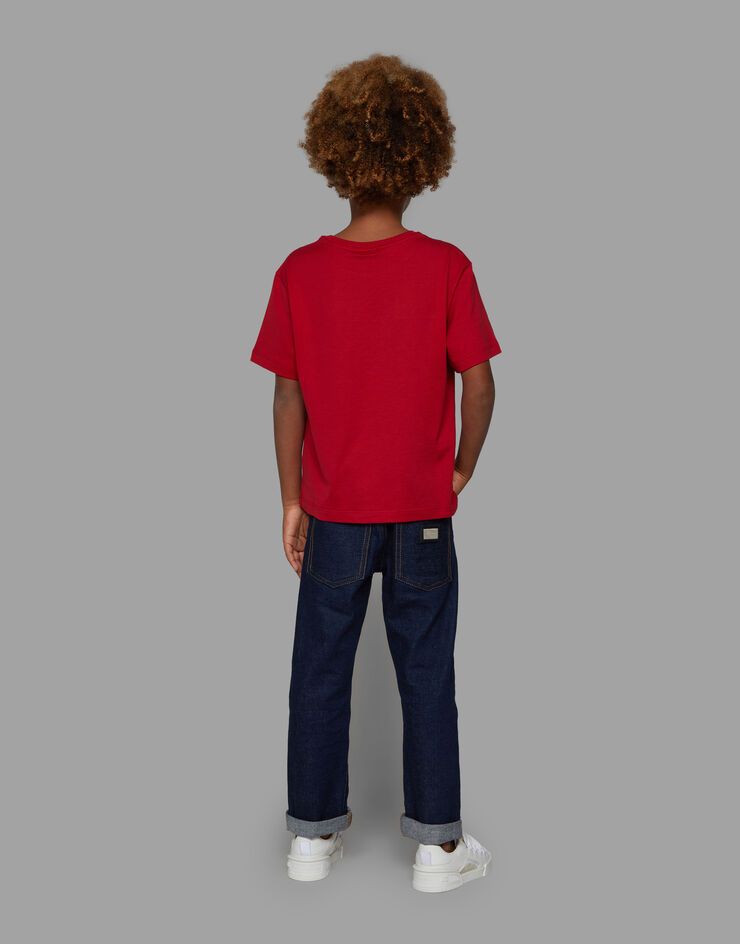 Dolce & Gabbana T-shirt girocollo in jersey ricamo DG Milano Red L4JTEYG7E5G