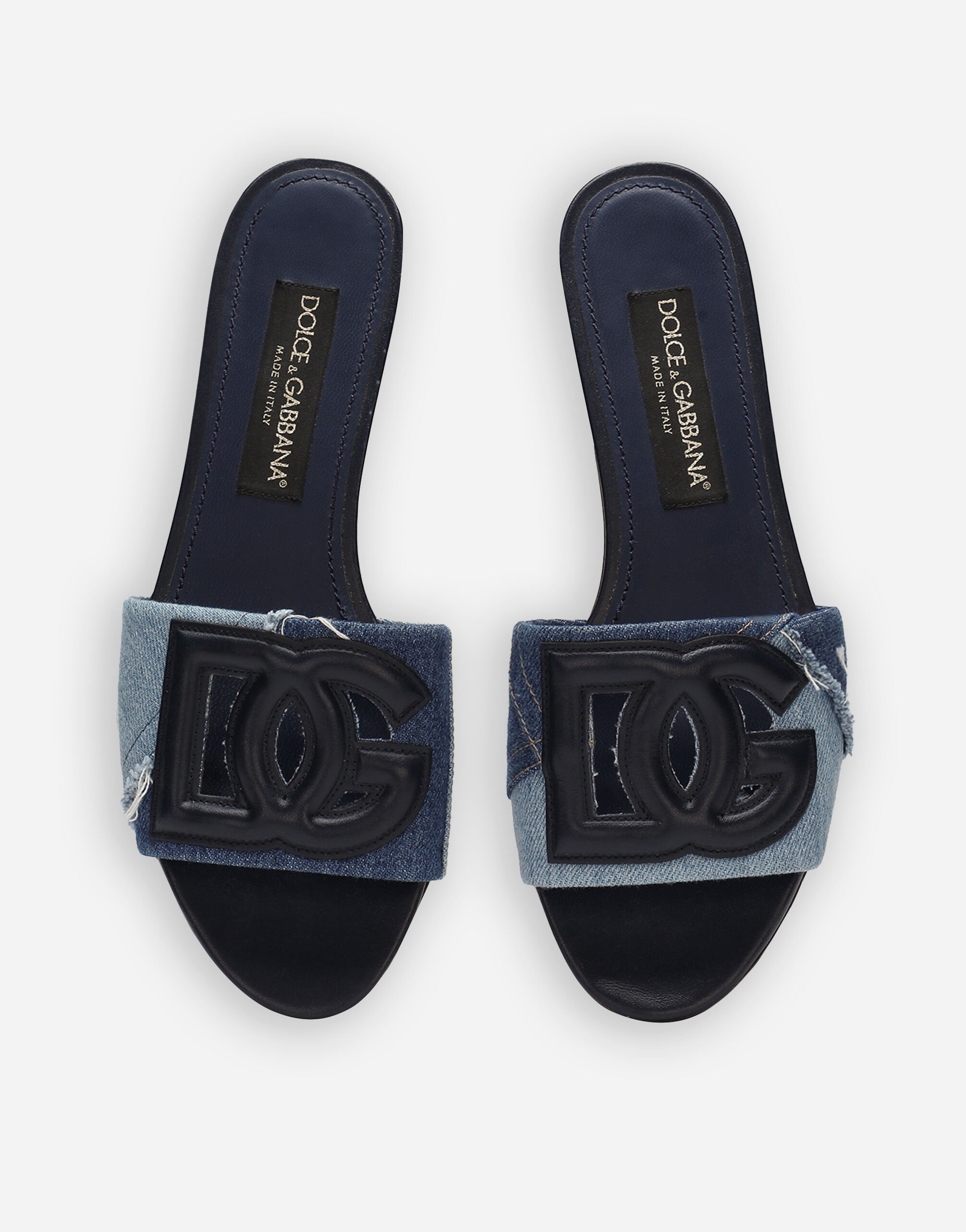 Mules en denim patchwork a logo DG en Bleu pour femme Dolce Gabbana