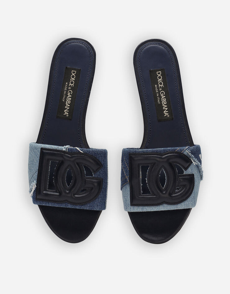 Dolce & Gabbana Patchwork denim slides with DG logo Blue CQ0474AY178