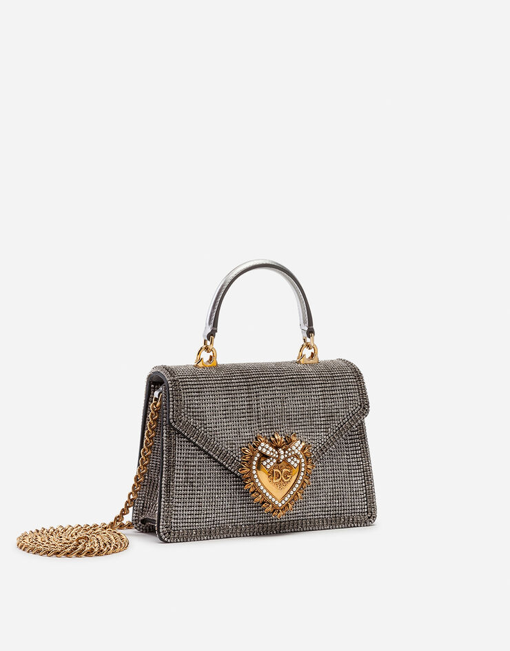 Dolce & Gabbana Bolso Devotion pequeño de strass y napa mordoré Plateado BB6711AK829