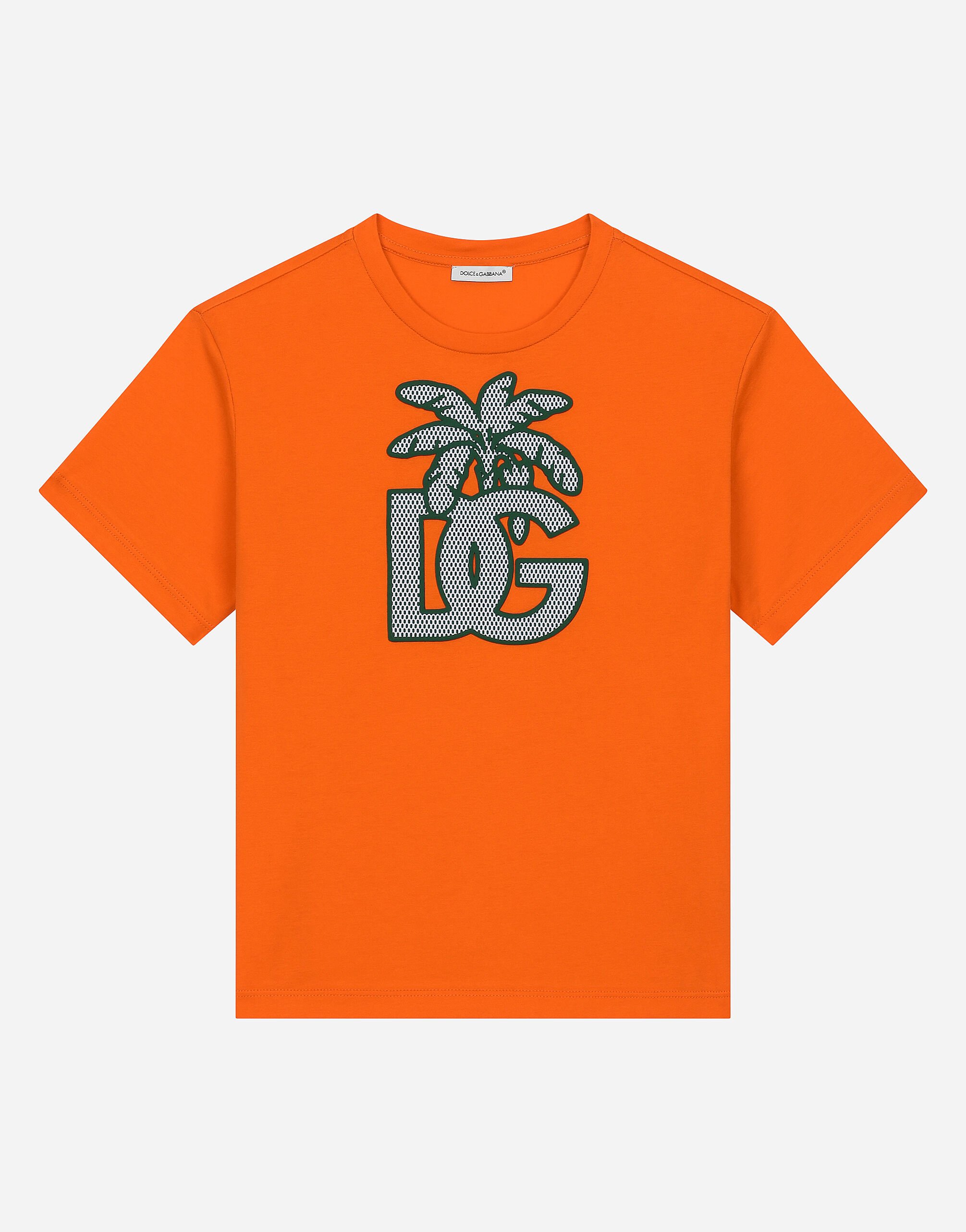Dolce & Gabbana Jersey T-shirt with DG palm-tree print Orange EM0072AM476