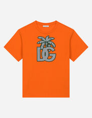 Dolce & Gabbana Jersey T-shirt with DG palm-tree print Orange EM0072AM476