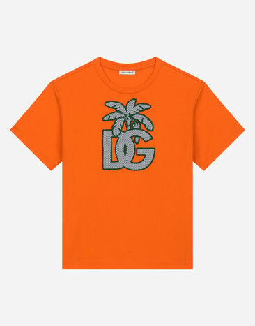 Dolce & Gabbana Jersey T-shirt with DG palm-tree print Orange L4JTEYG7L6N