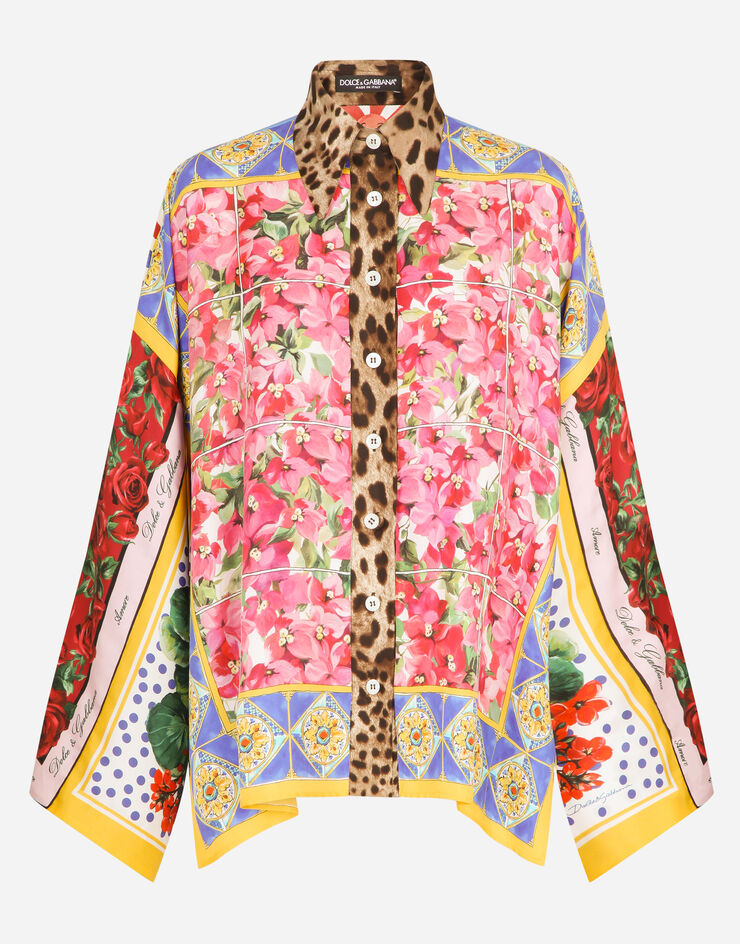 Dolce & Gabbana Twill shirt with mixed foulard prints BLUE F5O28TGDY30
