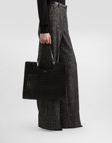 Dolce & Gabbana Shopping Sicily in straw and calfskin weave Black BB7727B9S67