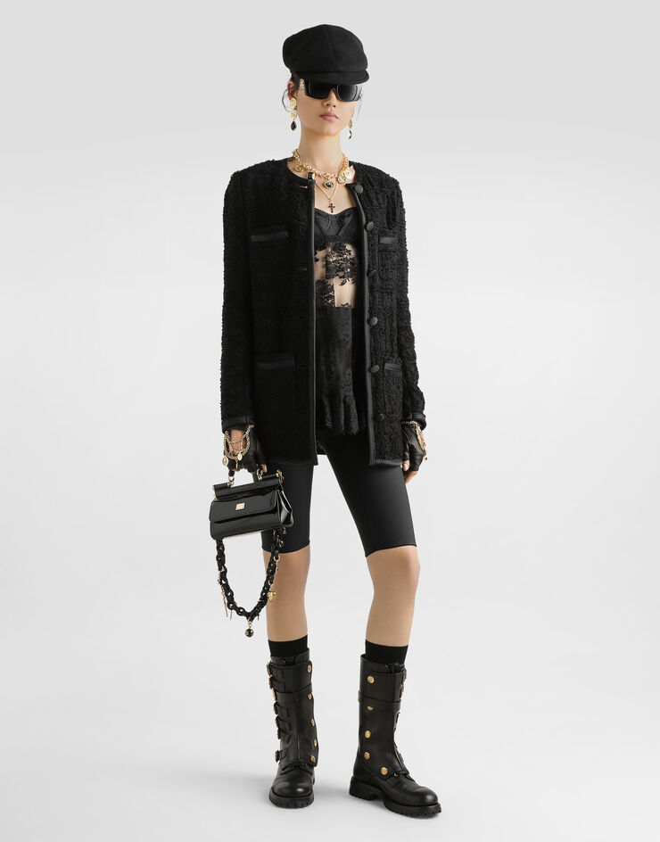 Dolce & Gabbana Single-breasted tweed jacket Black F27EETHUMJK