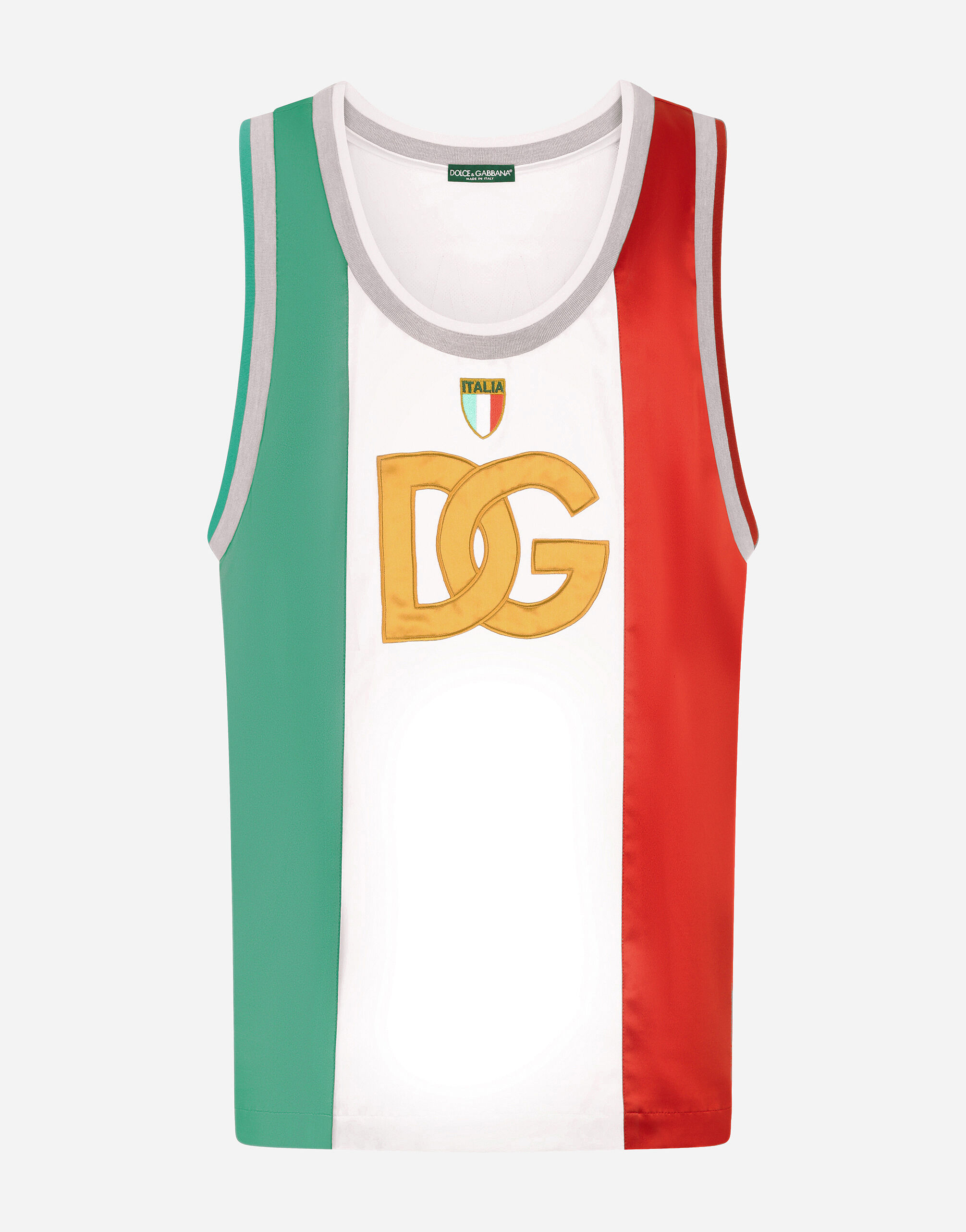 Satin tank top with DG logo and patch in Multicolor for Men Dolce Gabbana US