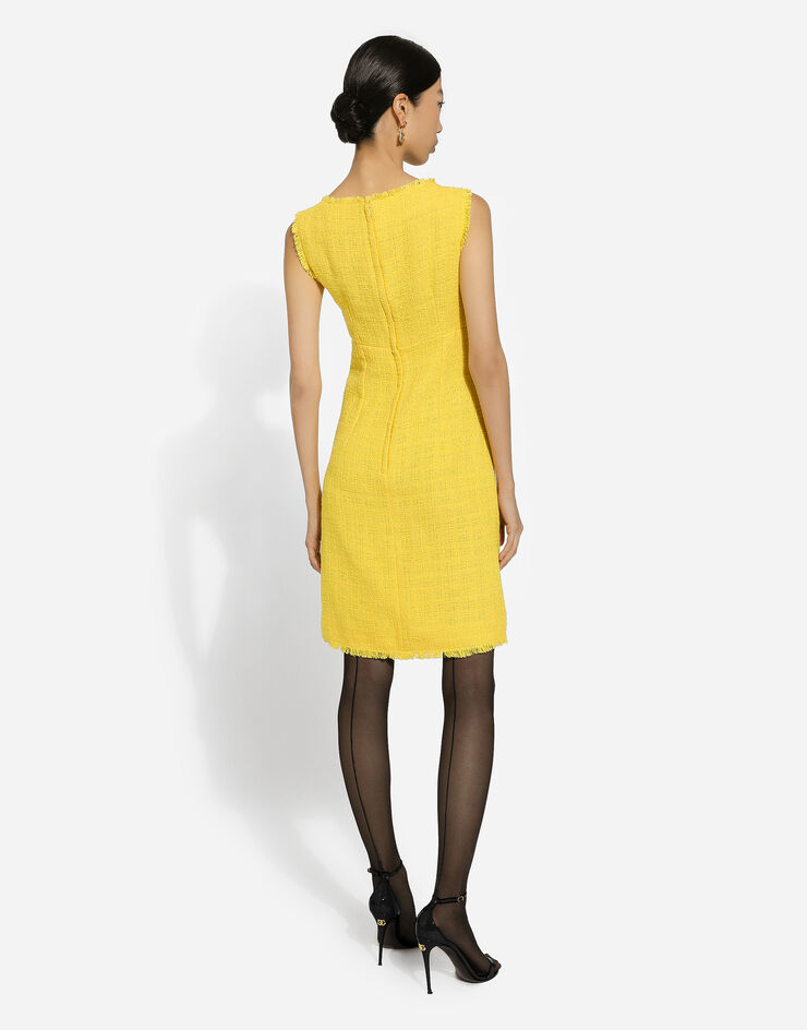 Dolce & Gabbana Raschel tweed calf-length dress with DG logo Yellow F6HATTFMTAC