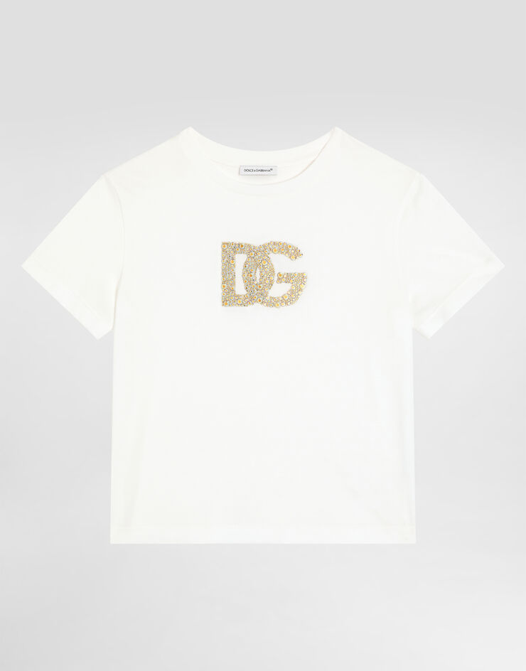 Dolce & Gabbana T-Shirt aus Jersey mit DG-Logo Weiss L5JTOXG7O0X