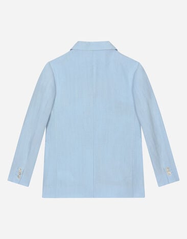 Dolce & Gabbana Single-breasted linen jacket with Dolce&Gabbana logo Azure L41E96FU4LH