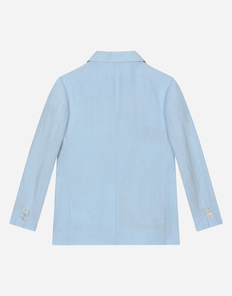 Dolce & Gabbana Single-breasted linen jacket with Dolce&Gabbana logo Azure L41E96FU4LH