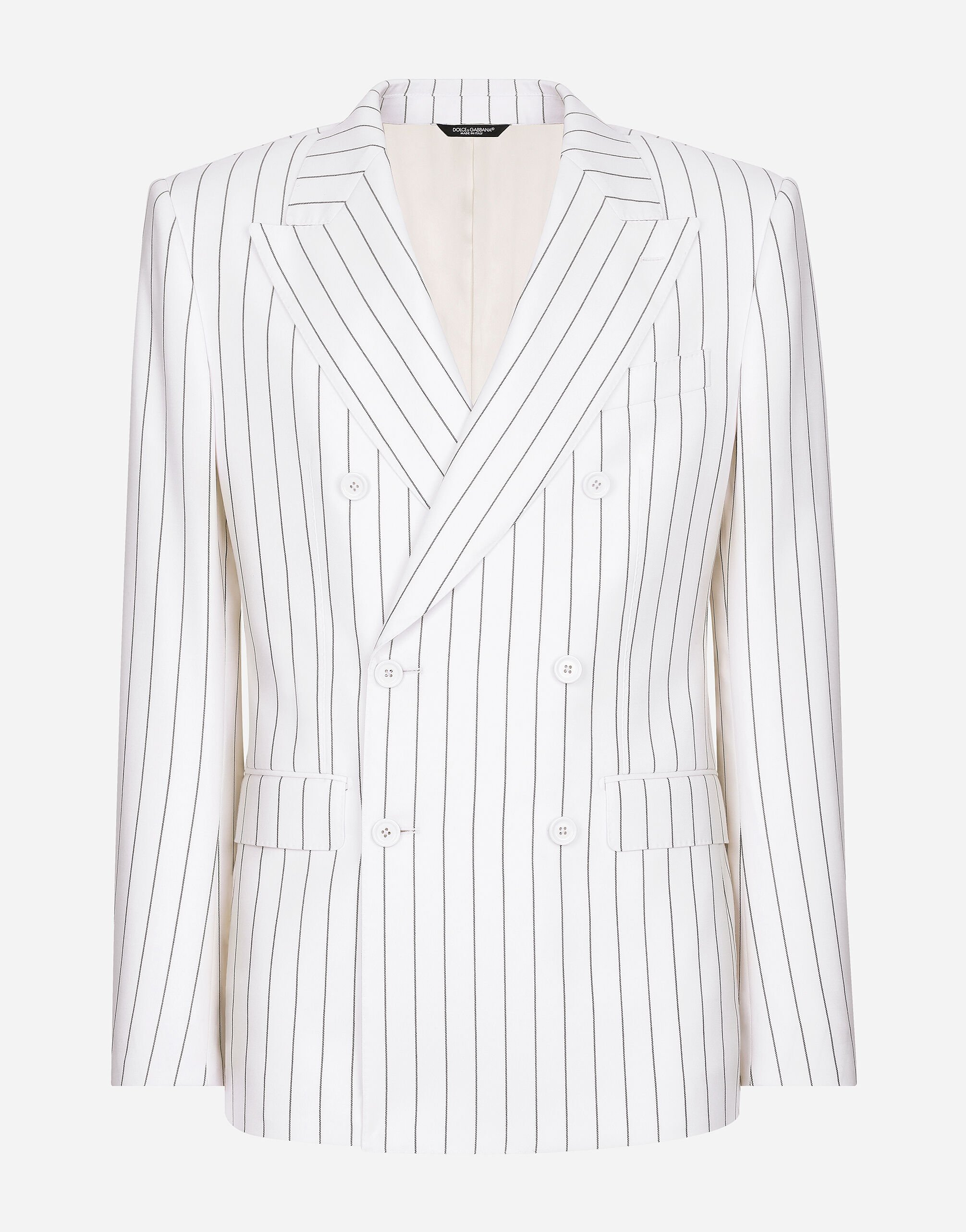 DOLCE&GABBANA SICILIA テーラードジャケット 麻 ホワイト Double-breasted pinstripe Sicilia-fit jacket in Multicolor