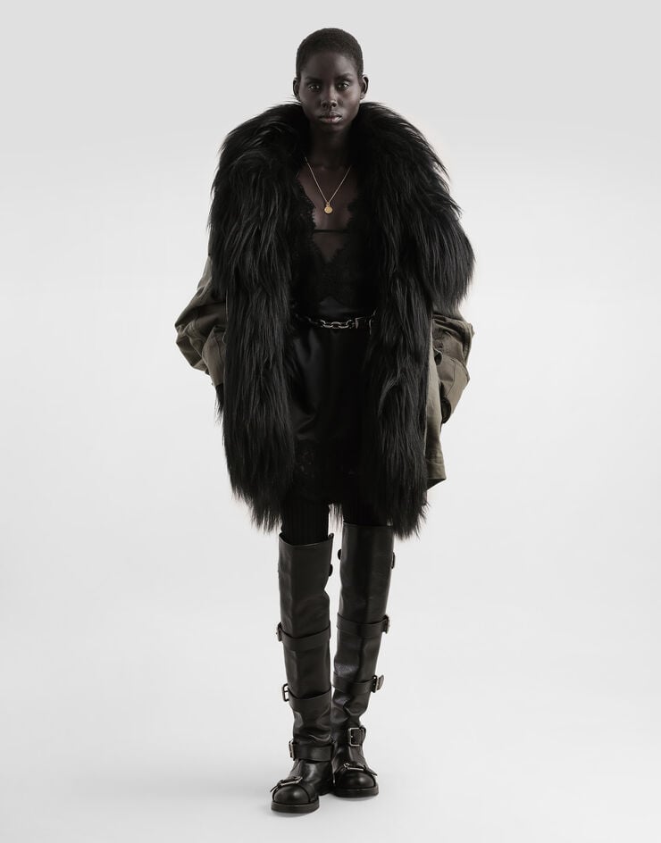 Dolce & Gabbana Oversized canvas parka Grey F9U00ZGDDHQ