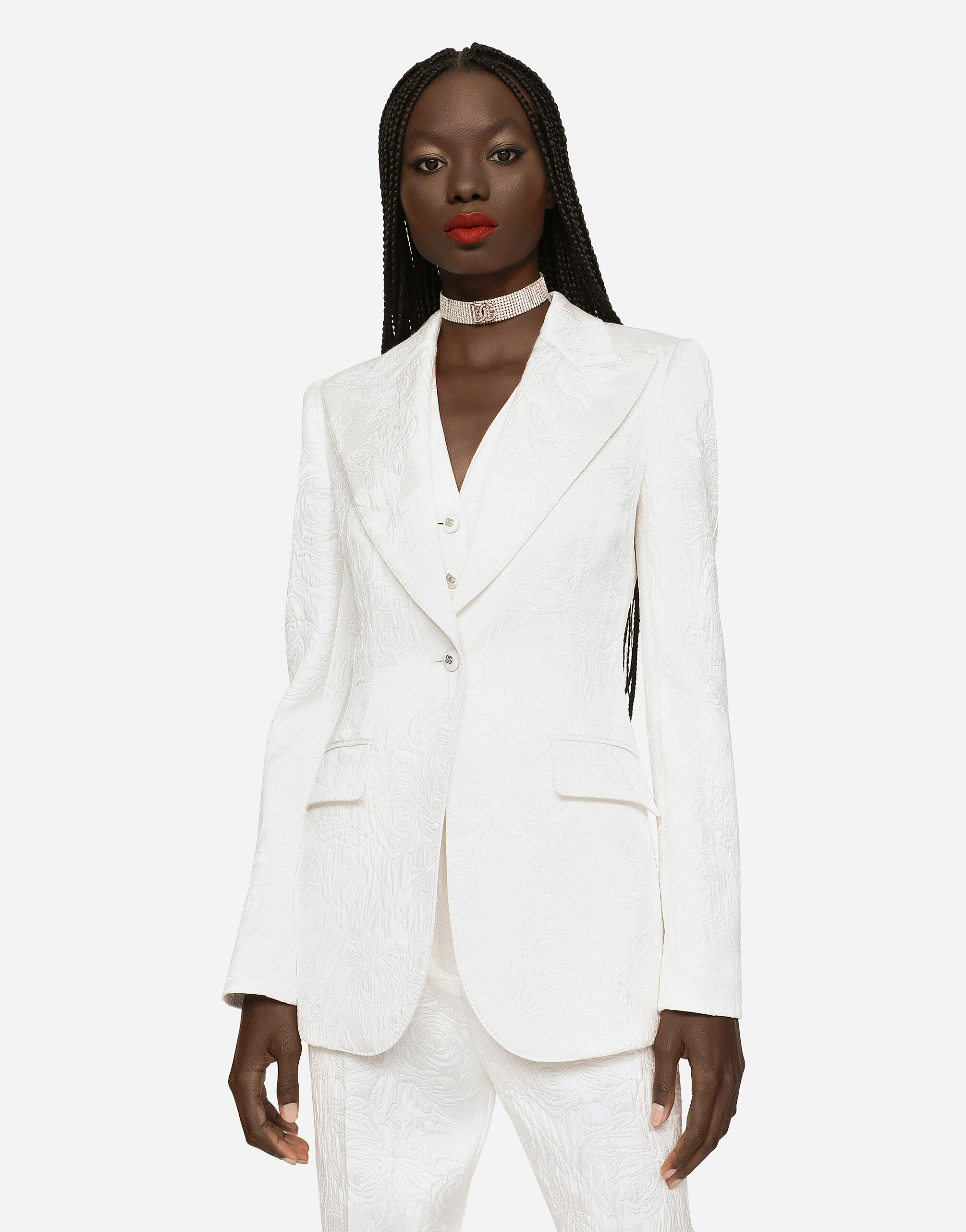 Floral brocade Turlington blazer in White for Women Dolce Gabbana US
