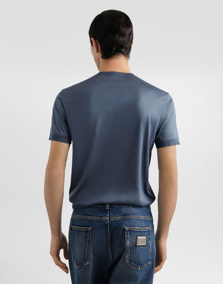 Dolce & Gabbana Silk grandad-neck t-shirt with embroidery Grey G8QK3ZG7PGO