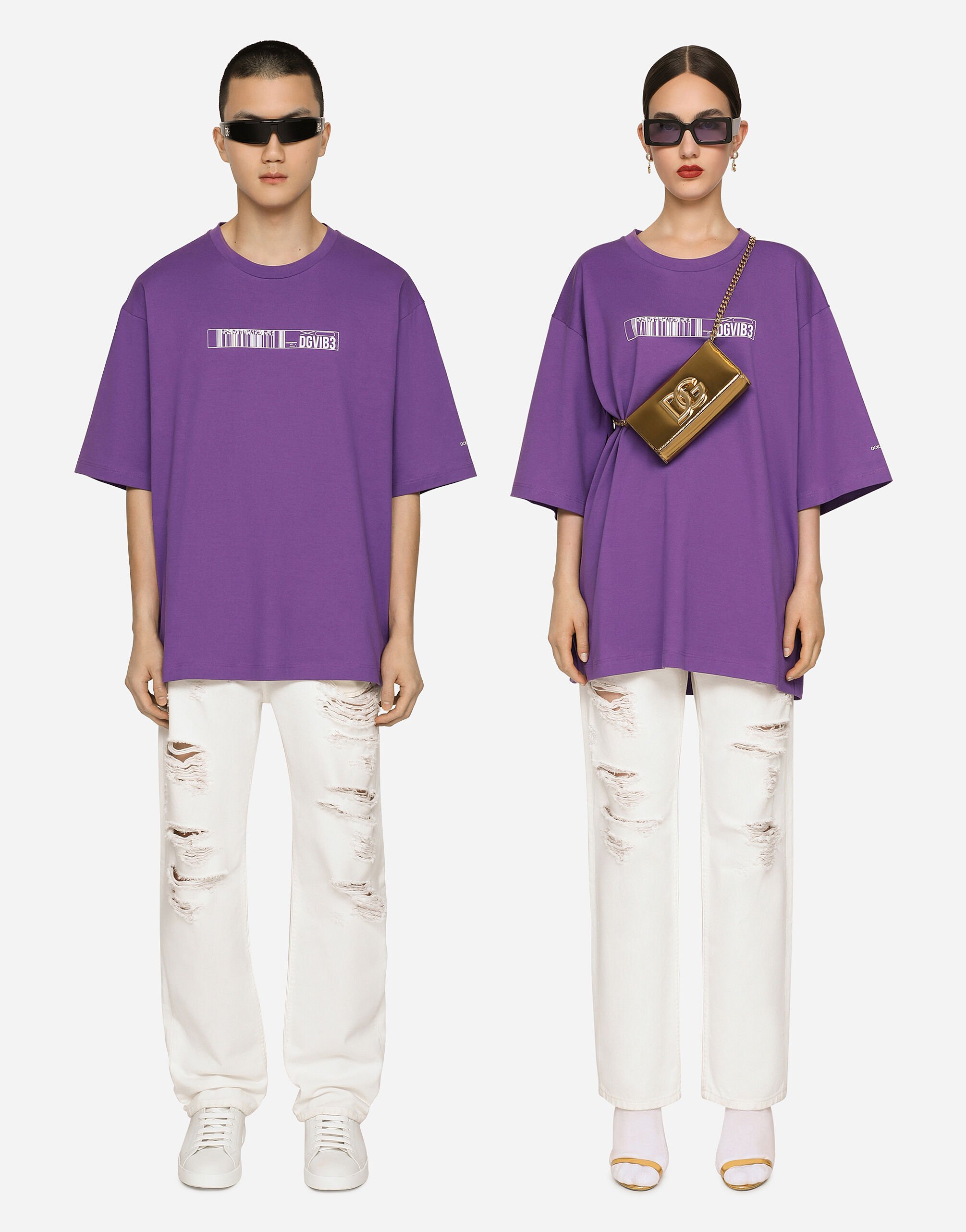 Dolce & Gabbana Camiseta de manga corta en punto de algodón con estampado DGVIB3 Noir F9R72ZGH095