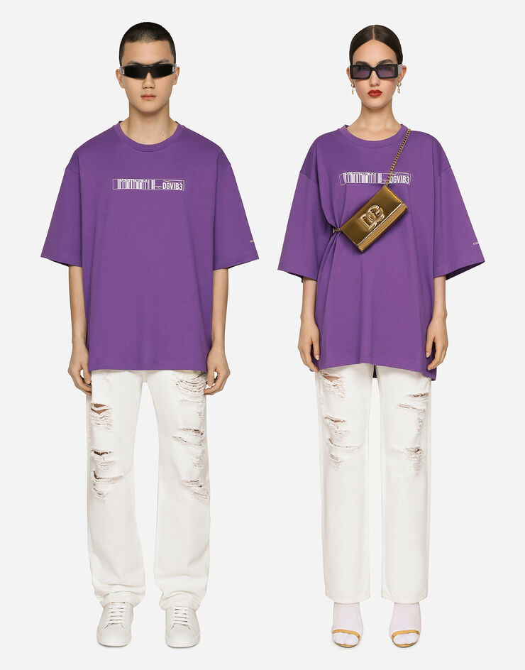 Dolce & Gabbana Short-sleeved T-shirt in cotton jersey with DGVIB3 print Purple F8U94TG7K3D