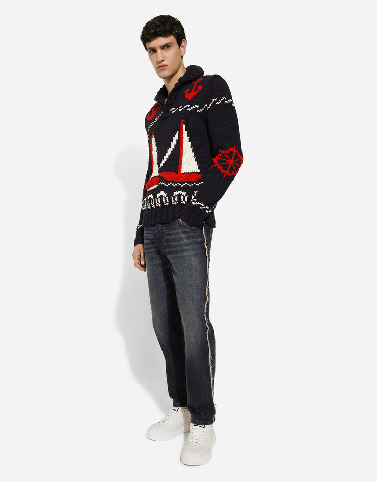 Pull Homme Dolce & Gabbana Col Rond Bleu Avec Logo Brodé – Taille 50 – Fabriqué En Italie
