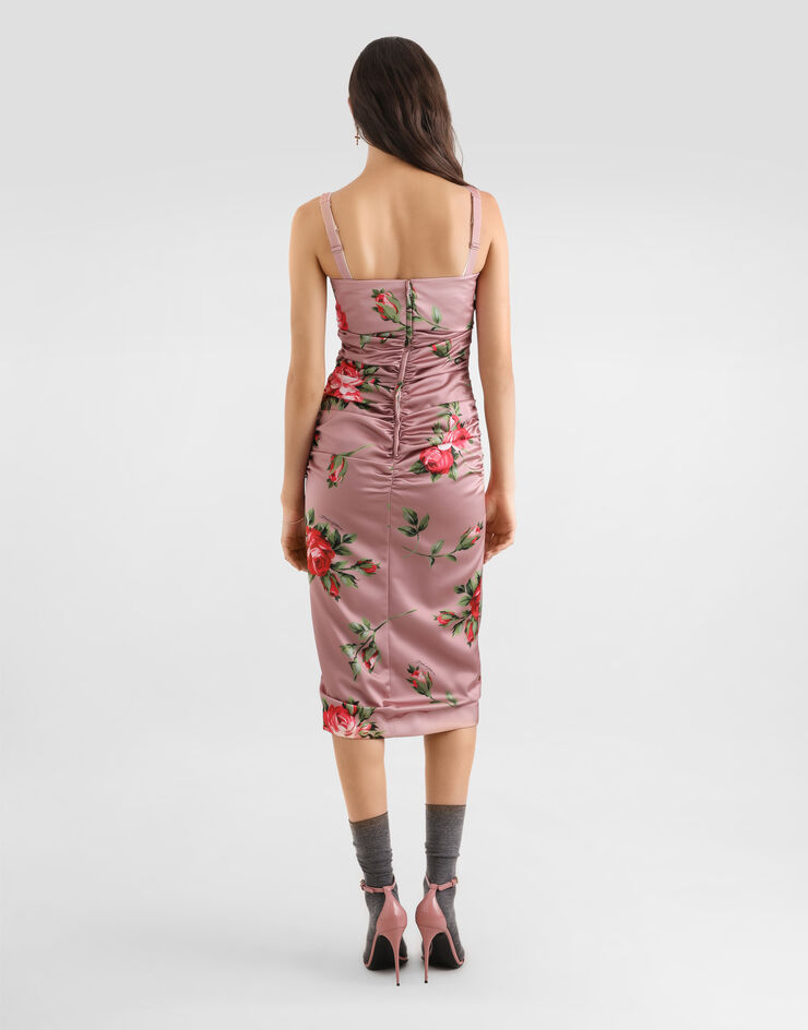 Dolce & Gabbana Rose bouquet-print satin dress Multicolor F6TYJTFSICD