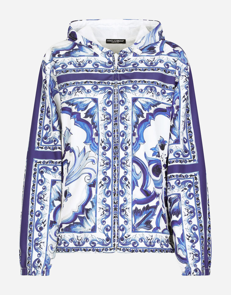 Dolce & Gabbana Giacca a vento stampa maiolica con cappuccio Multicolore F9O18TGDAZW