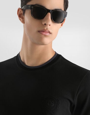 Dolce & Gabbana Technical piqué t-shirt with embroidery Black G8SW4ZHU7W9