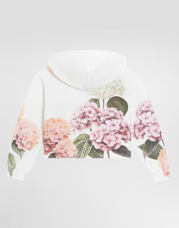 Dolce & Gabbana Hydrangea-print hooded sweatshirt with patch White L5JWCSG7PSD