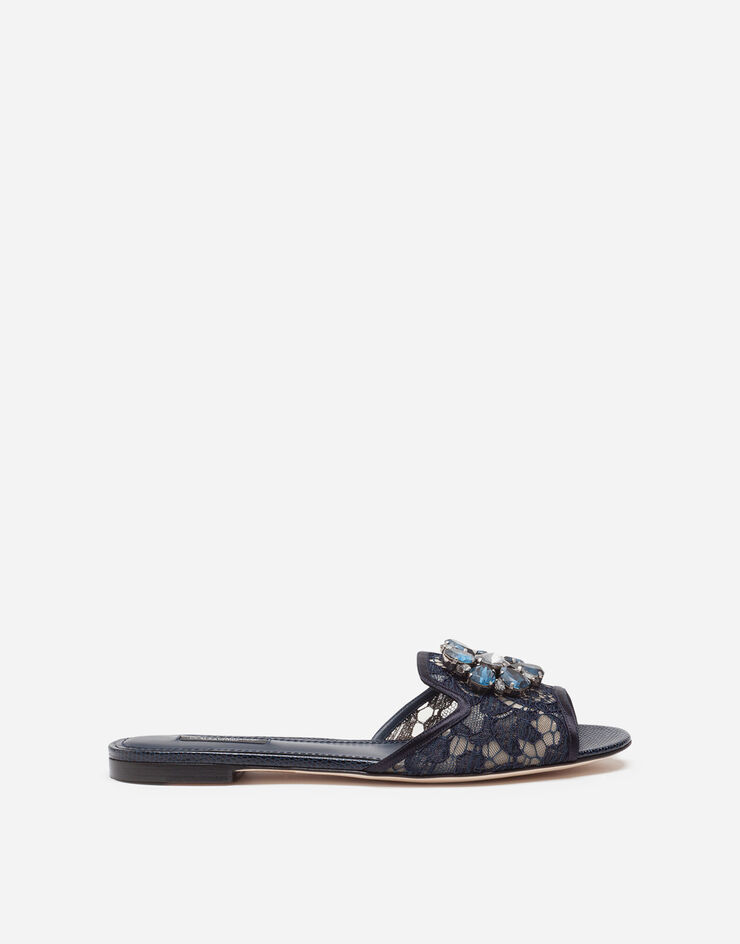 Dolce & Gabbana Slippers in pizzo con cristalli Blu CQ0023AG667