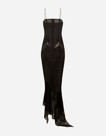 Dolce&Gabbana Vestido de tirantes con patchwork de encaje Negro F6DIBTGDB2M