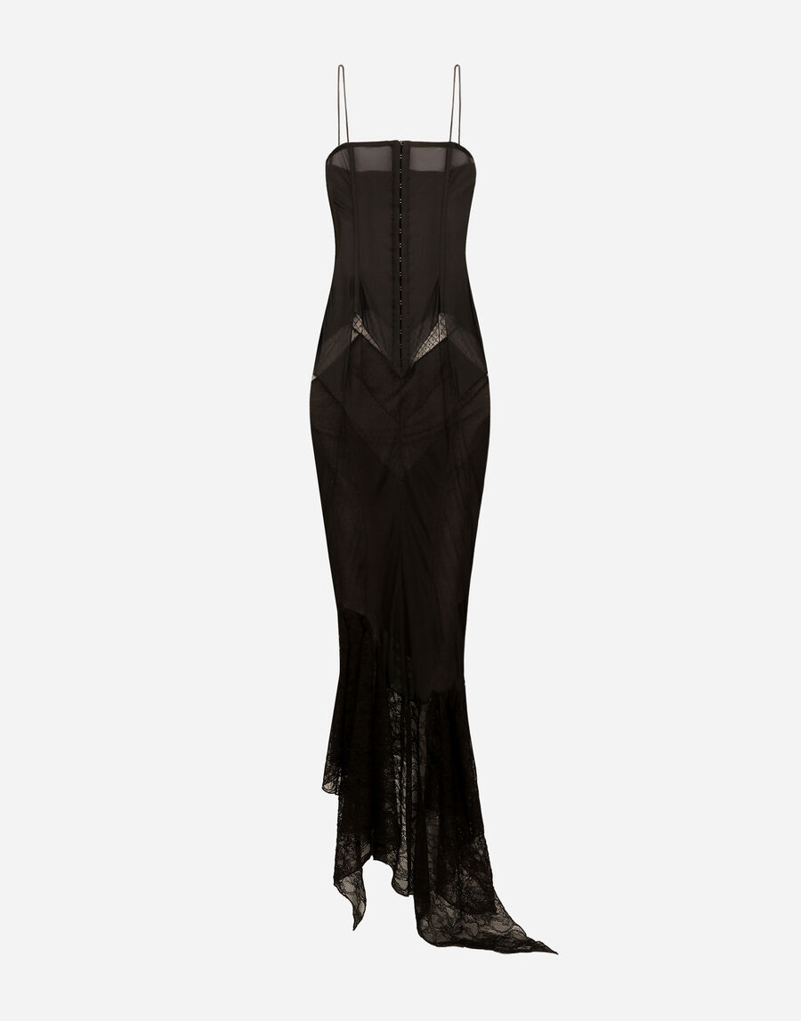 Strapless lace patchwork dress