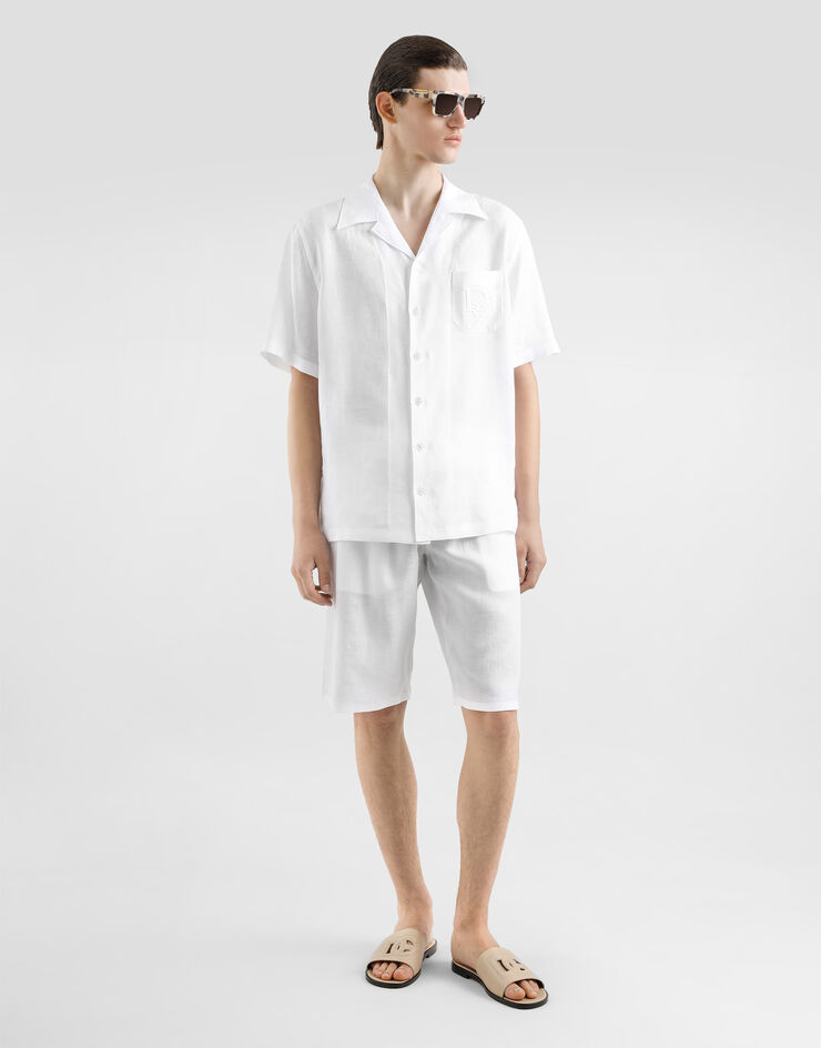 Dolce & Gabbana 徽标刺绣亚麻衬衫 白 G5JH9ZFU4IK