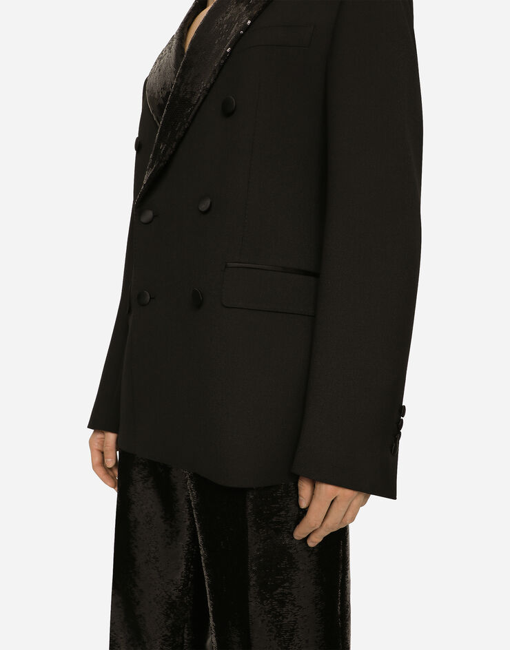 Dolce & Gabbana Double-breasted wool Sicilia-fit tuxedo jacket Black G2QU4TFURLT