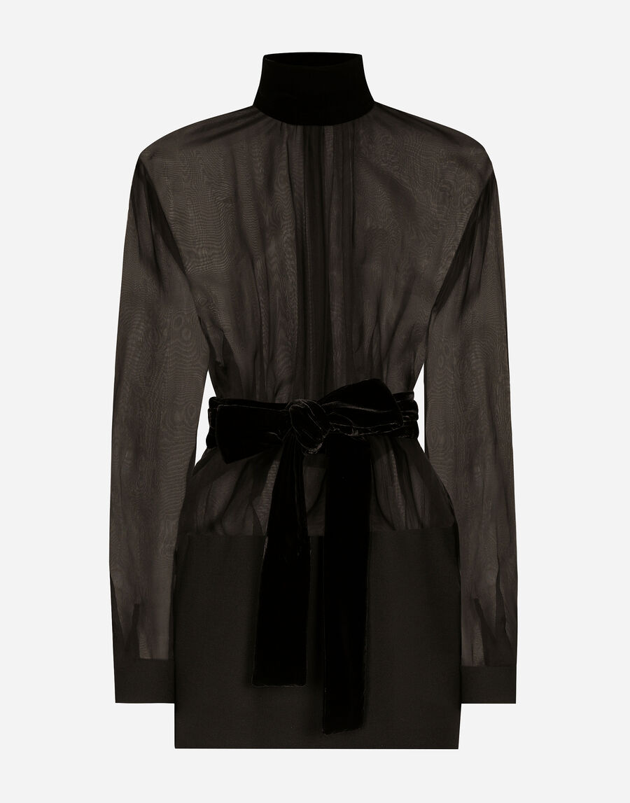 Short wool crepe and organza dress