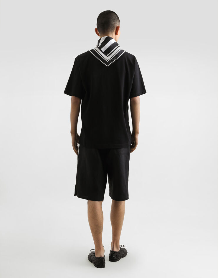 Dolce & Gabbana Kurzarm-T-Shirt aus Jersey mit Seidentuch am Kragen Schwarz G8SR8TG7O8E