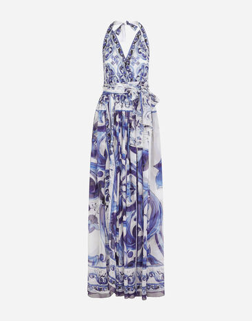 Dolce & Gabbana فستان شيفون طويل بلا أكمام وبطبعة ماجوليكا متعدد الألوان F6ALPTHI1BX