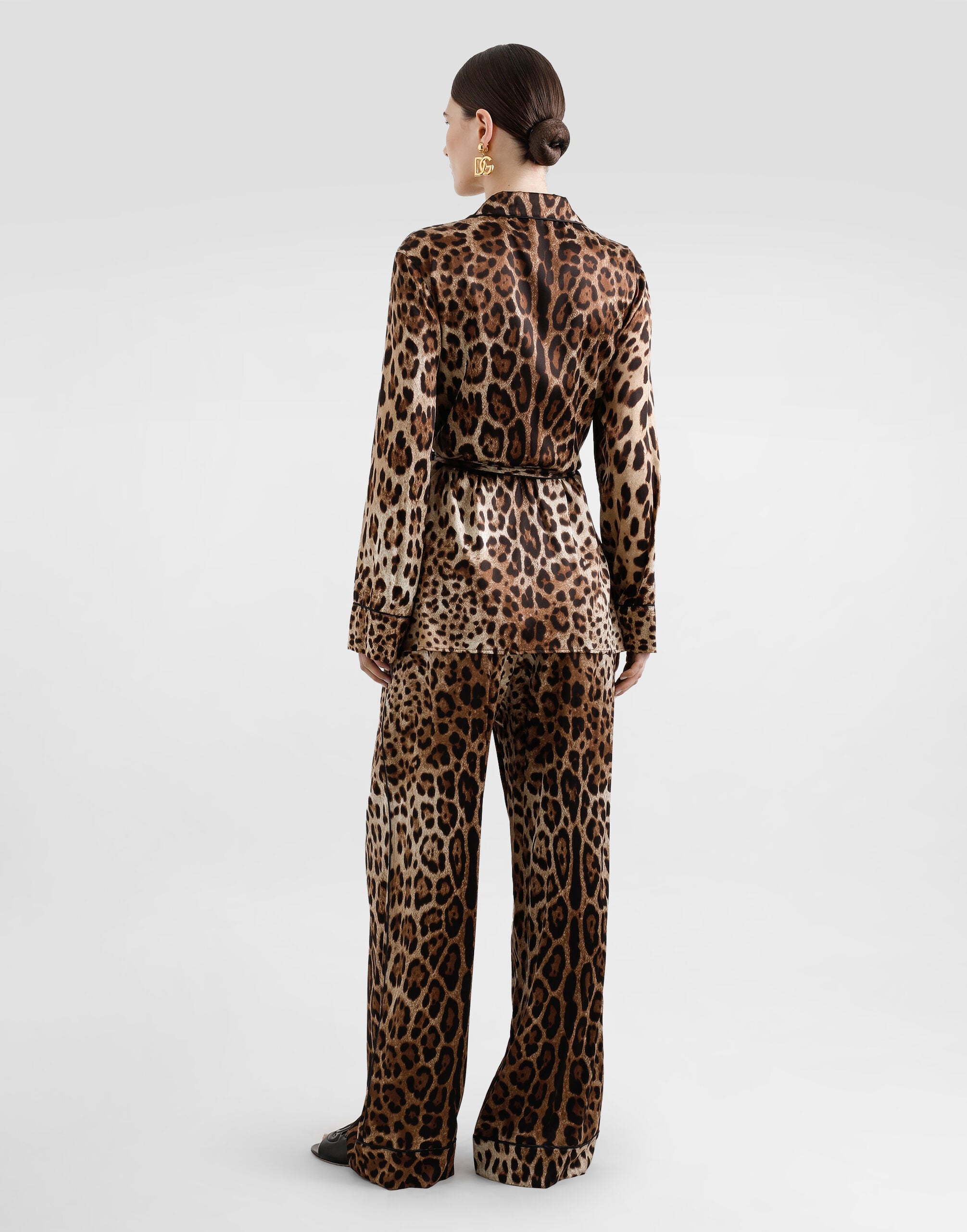 Leopard-print satin pajama pants in Multicolor for Women