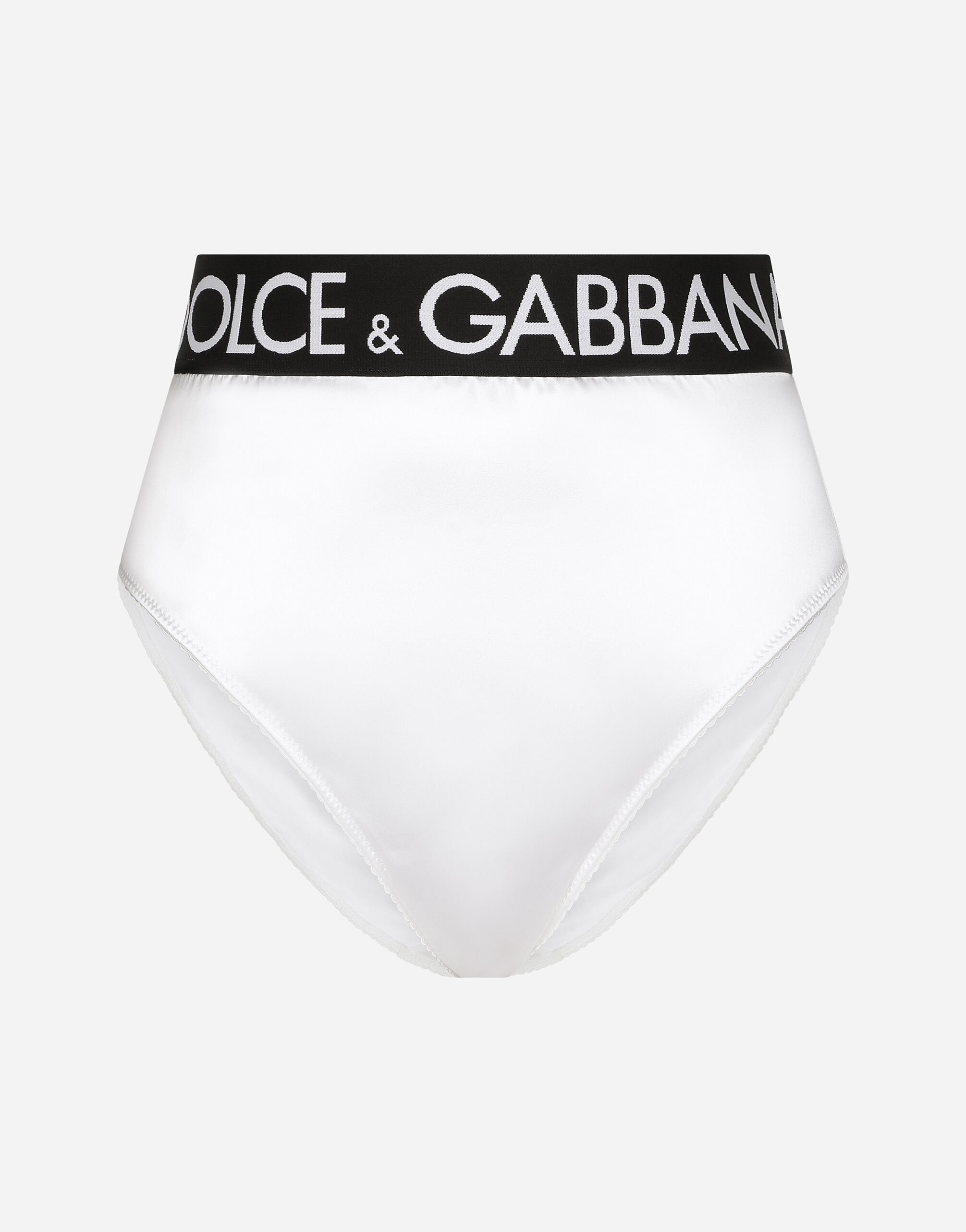 Dolce & Gabbana High-waisted satin briefs with branded elastic White O1G24TONQ79