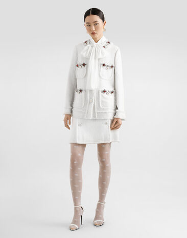 Dolce & Gabbana Giacca monopetto in tweed con ricamo gioiello Bianco F29TPZGDCAW