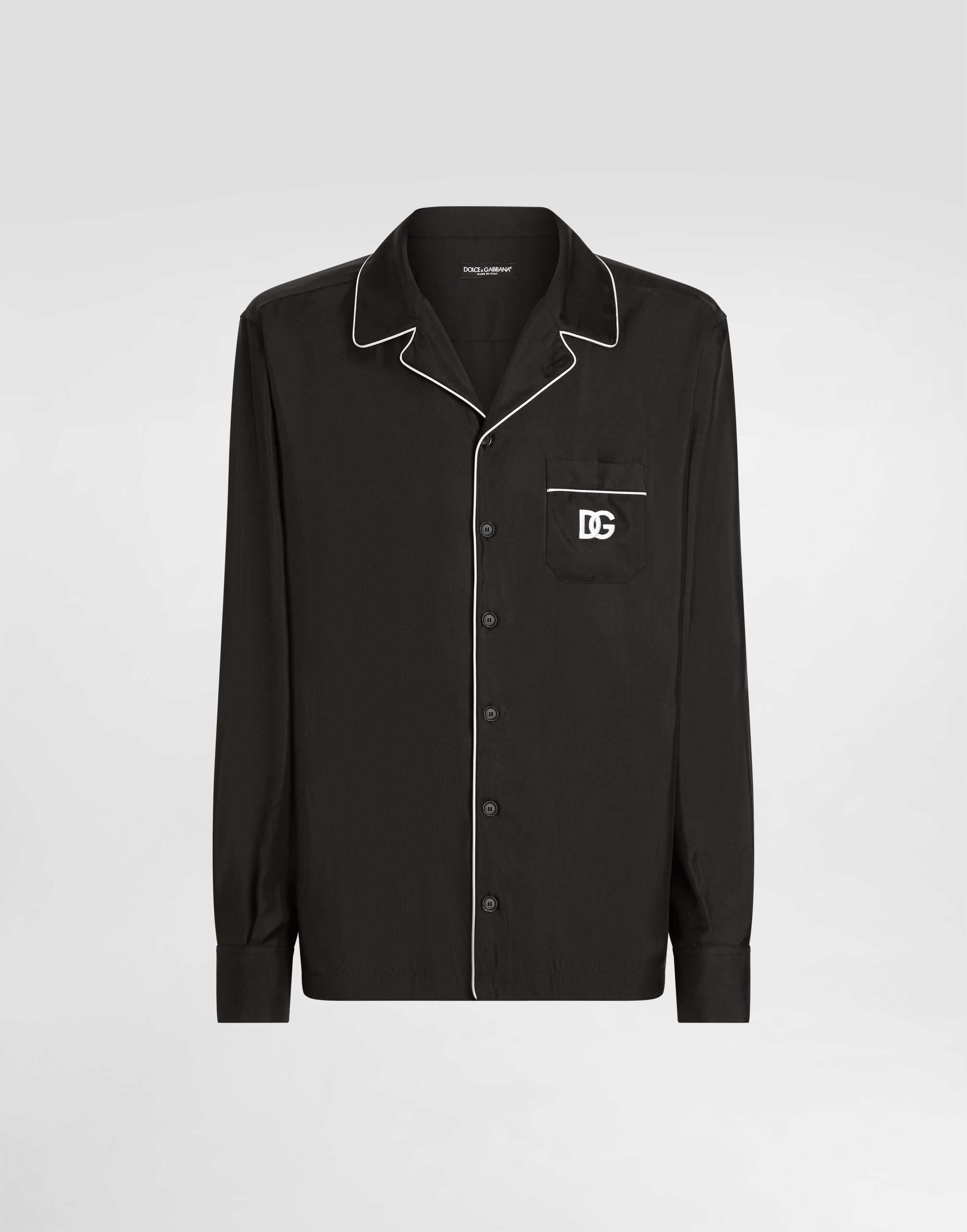 Dolce & Gabbana Silk shirt with DG logo-embroidered patch Black G2RQ2TGF815