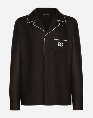 Dolce & Gabbana Camisa de seda con parche del logotipo DG bordado Negro G5JH9TGF855