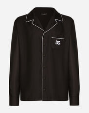Dolce&Gabbana Silk shirt with DG logo-embroidered patch black G8LZ1ZG7WUR
